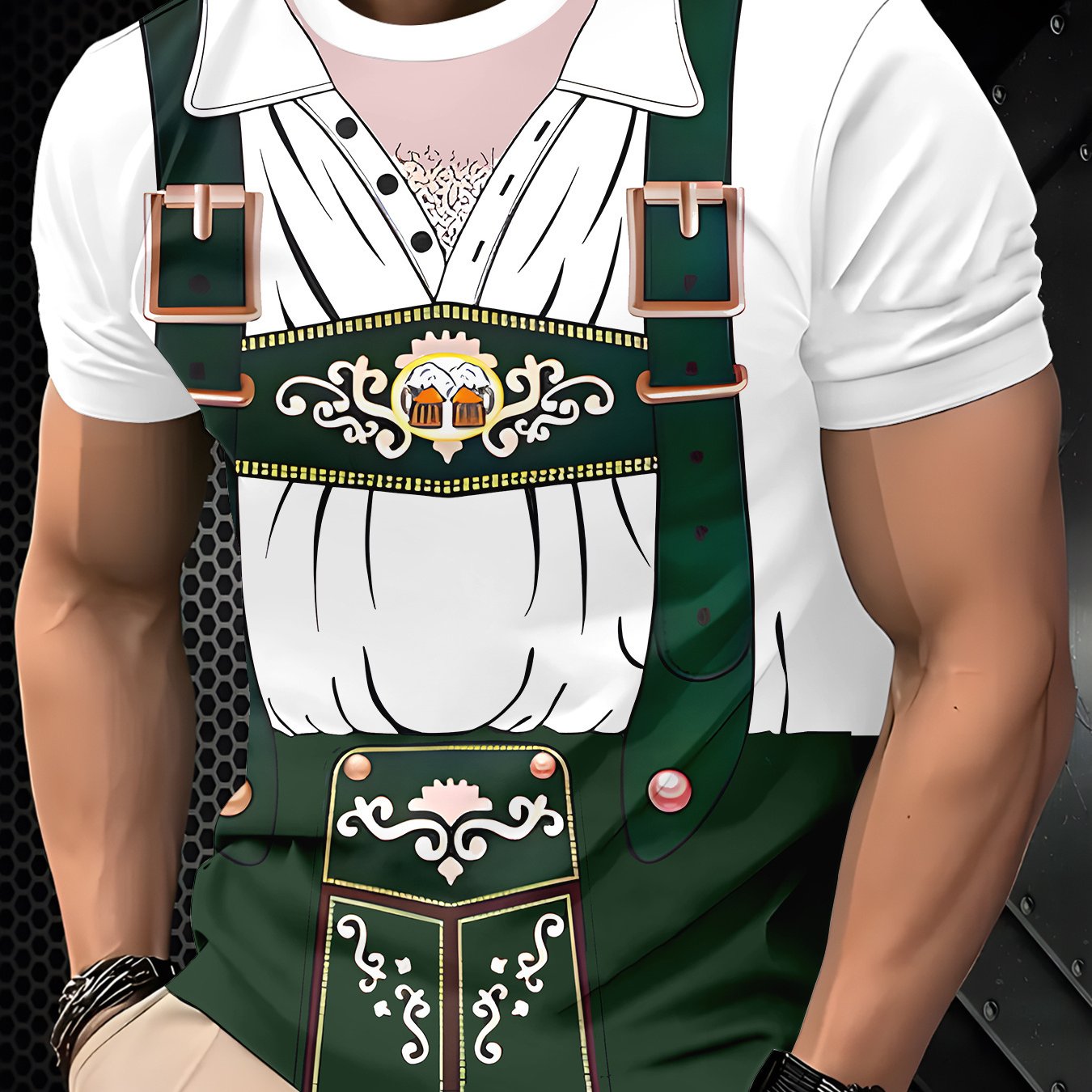 TEMU Men's Essential Printed Design – Not Textured, Men's Fashion , New Summer Men's Short-sleeve T-shirt With Color- German Overalls, Printed Men's