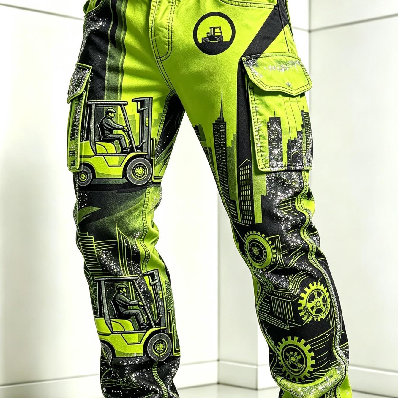 Image of Men's Trendy Industrial Forklift Cargo Pants, Multi-pocket Casual Trousers For Work, Outdoor Daily Wear