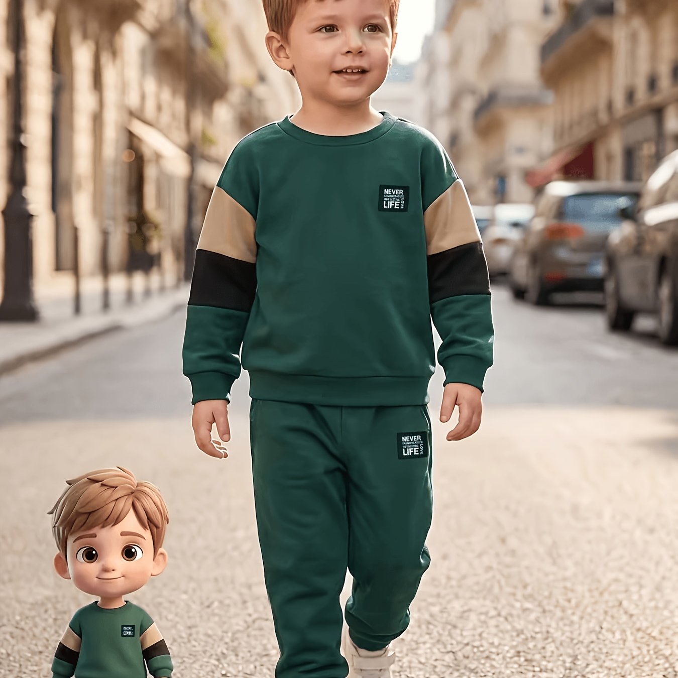 Image of 2pcs Casual Outfit, Design Sweatshirt And Easy Casual Long Pants Set, Fashionable And Style, Warm Fabric, Suitable For Daily Wear, Autumn/winter Wear, For Outdoor