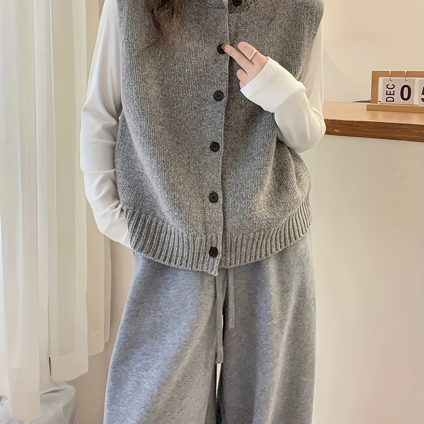 TEMU Gilet Décontracté Ample à Col Rond et Boutonnage Simple