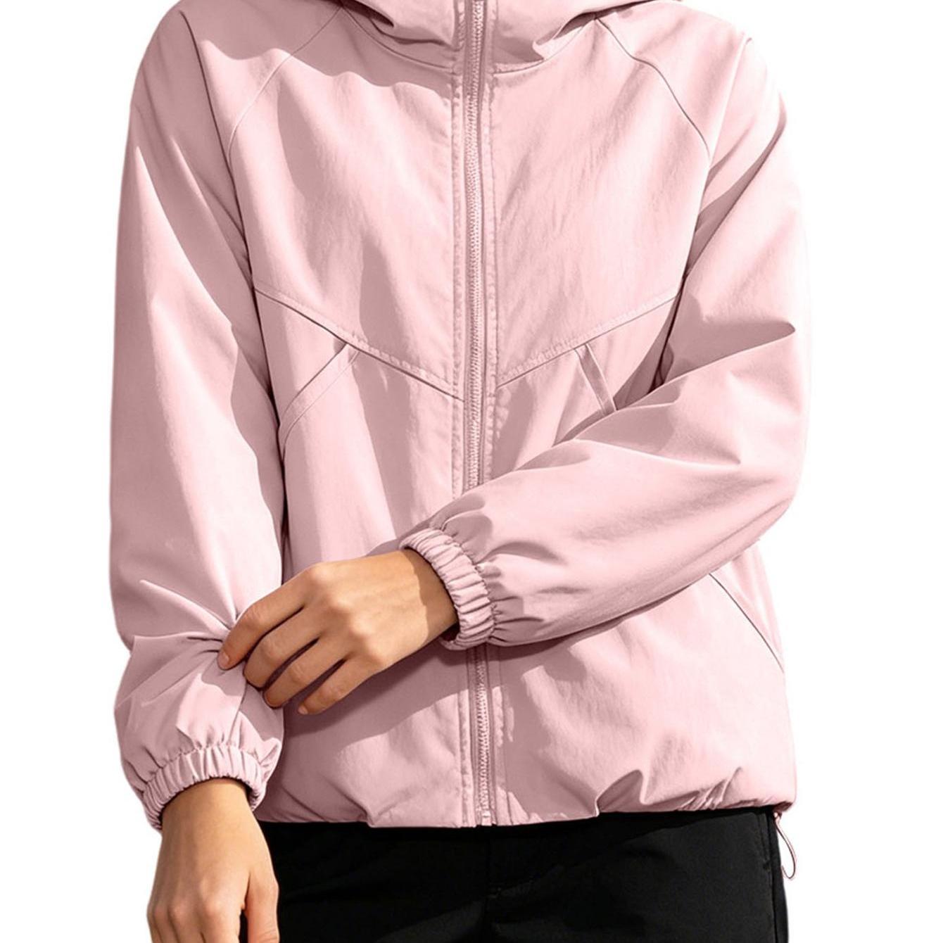 Women's Fashion Lightweight Solid Windproof Jacket, Style Casual Loose Hooded Versatile Long-sleeve Outerwear, Suitable For Outdoor Vacation