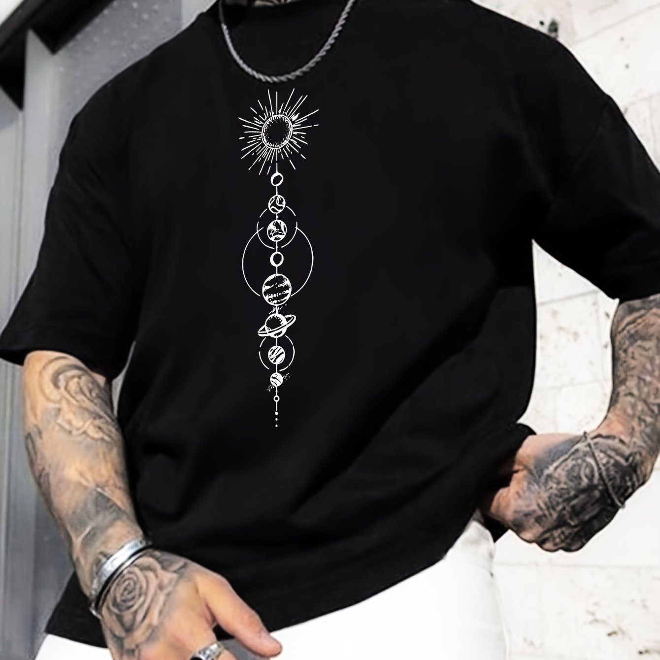 TEMU Men's Fashion Casual Round Neck T-shirt With Front Print Short Sleeve