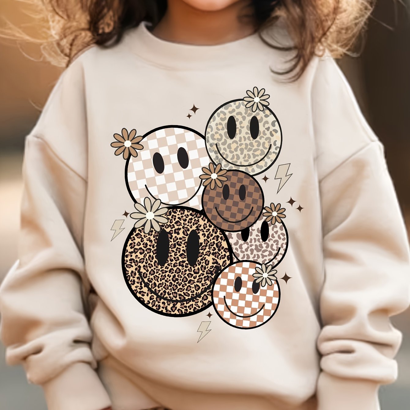 Image of Girl's Cartoon Print Fashion Casual Crew Neck -lined Thickened Sweatshirt For Autumn/winter,christmas,halloween