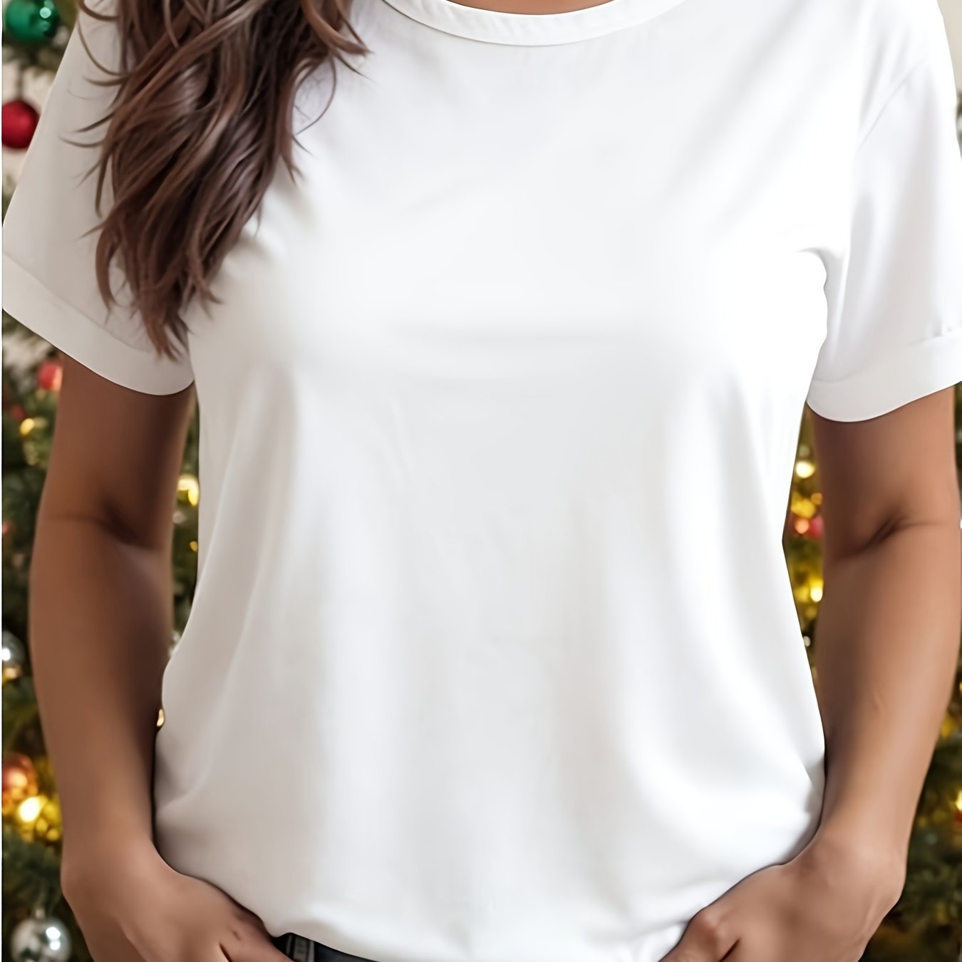 TEMU Plus Size, New Arrival 2026 Plus Size Women's Oversized T-shirt Suitable For Summer, Round Neck Short Sleeve Blouse Basic Top - Loose Fit Solid
