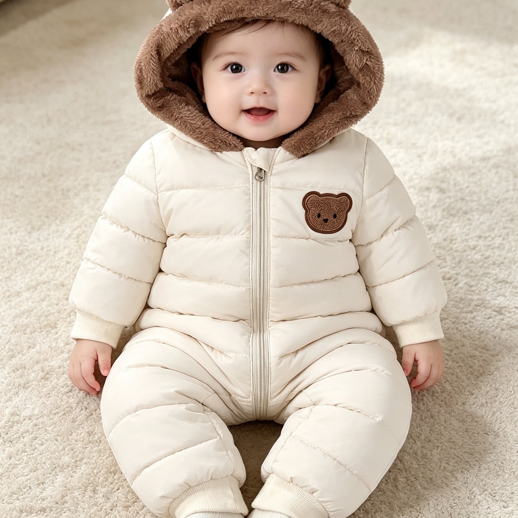 Infant Winter Plush-lined Bodysuit, Warm And Comfortable For Outdoor And Indoor Play, Bear Ear Snow Suit For Boys And Girls, Halloween And Christmas