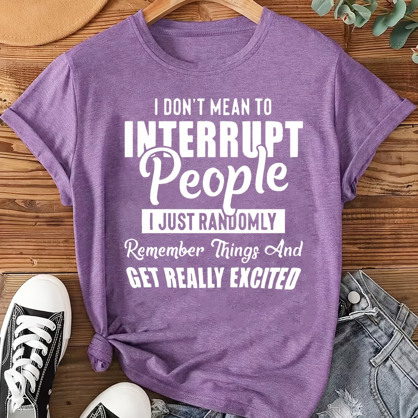TEMU Women's Elegant Short Sleeve "'t Mean To " Humorous Slogan Printed Round Neck Comfortable Soft Breathable New Style Fashion Easy Retro Versatile