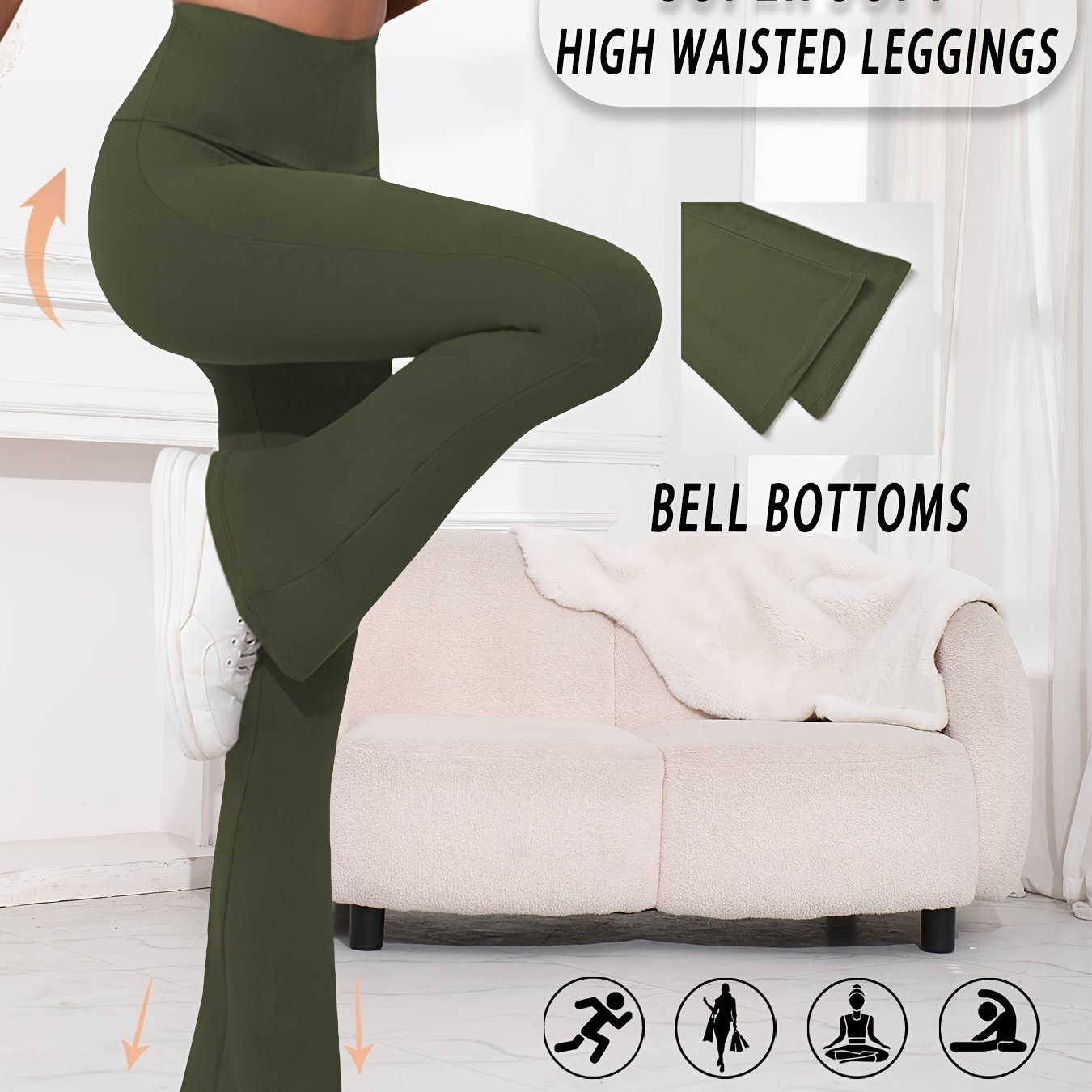 TEMU Women' Soft High-waist Flare Pants, Leggings Tummy Control Soft Bootleg Bell Bottoms