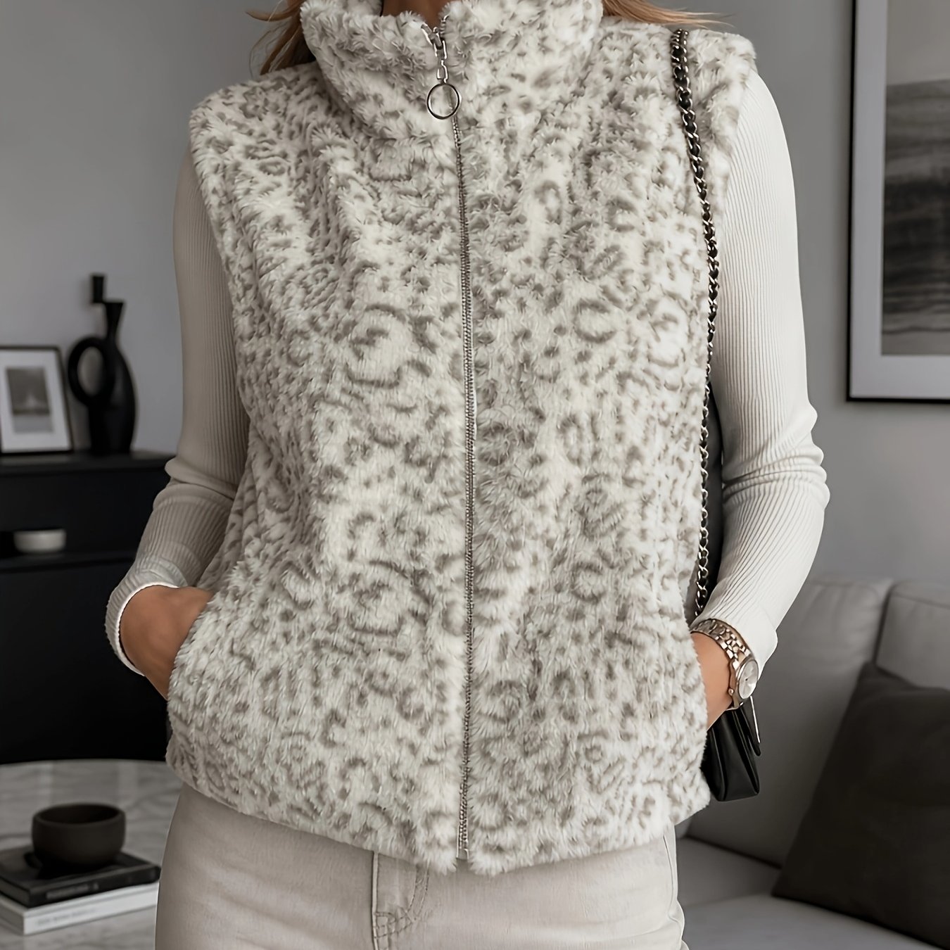 TEMU veste chaude d'automne-hiver pour femmes avec col , fermeture éclair, pull décontracté manches à col roulé, manteau d'intérieur