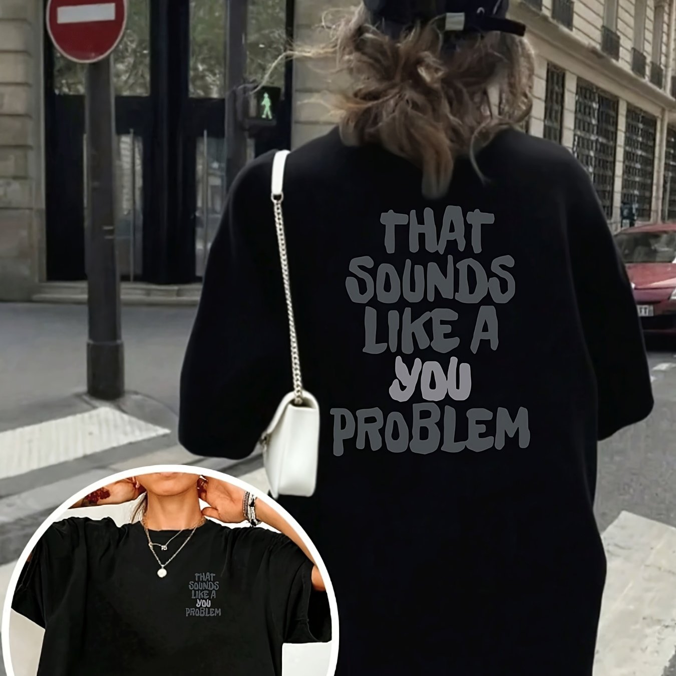TEMU Plus Size Double-sided Pattern Women's T-shirt - That Sounds Like A You Problem Printed Pattern For , Women's Clothing Easy, Comfortable, Loose,