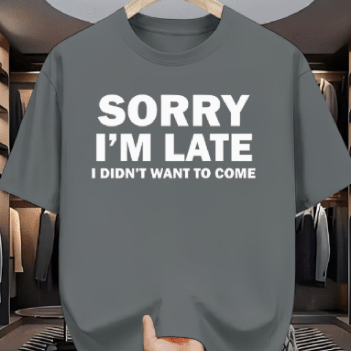 TEMU Slacker Style "sorry I'm Late" Slogan T-shirt, Crew Neck Short Sleeve