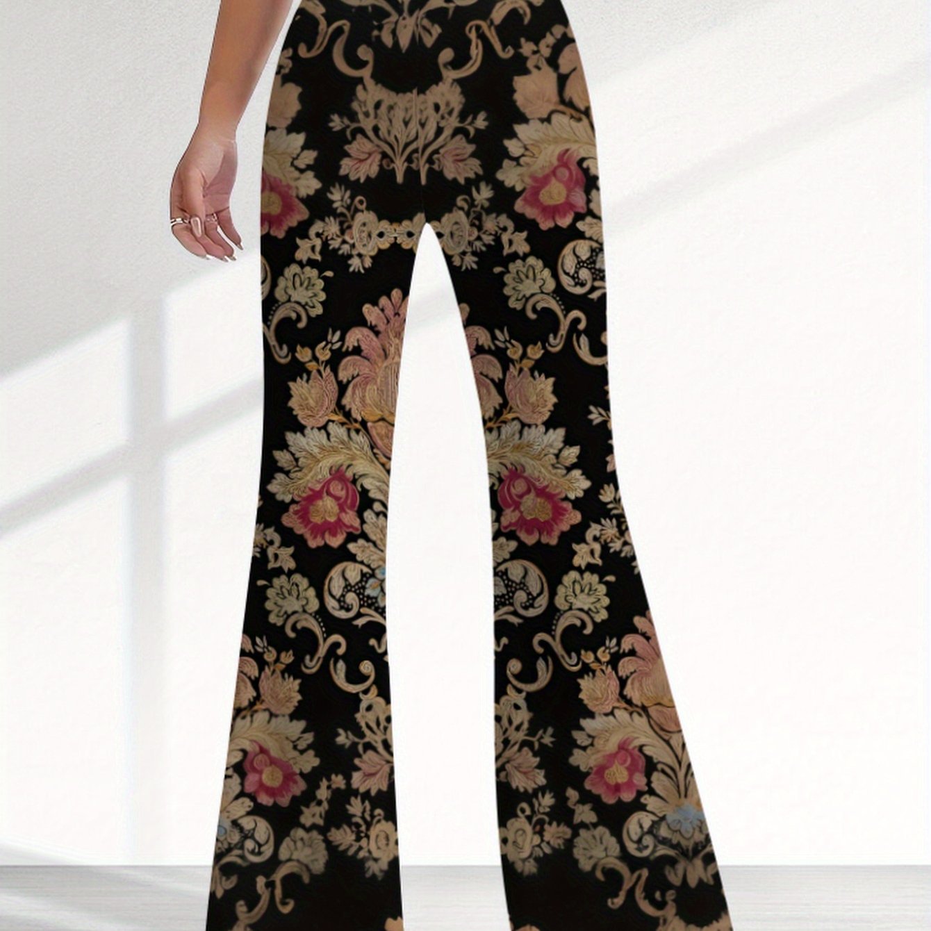 TEMU Floral Elegant Bright Colorful Full-body Print Women's Long Pants Casual Fashion Sexy Flared Trousers - 748