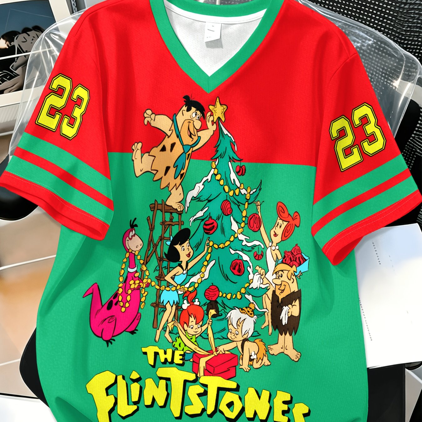 TEMU The -themed Digital-print Large-sized Men's And Women's V-neck T-shirt Tops, Featuring An Street Fashion And Campus Sports Style. Ideal For