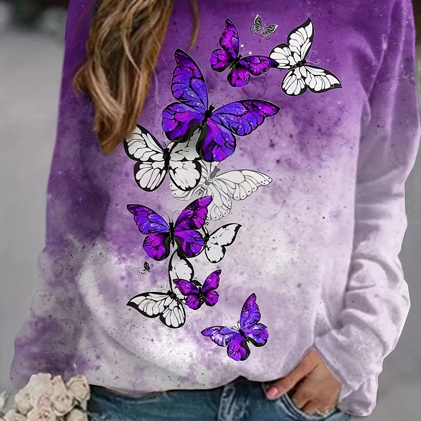 Image of New Style Round Neck Long Sleeve 3d Printed Loose Top, Women's Round Neck Long Sleeve Sweatshirt.