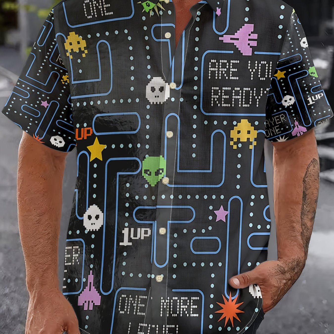 TEMU Retro Print Men's Shirt Casual Party Shirt For Vintage Style For Birthday And Father's Day Gift