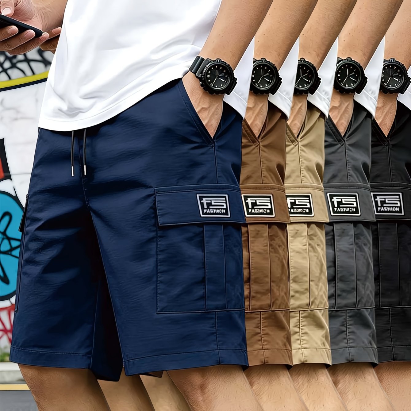 TEMU 5pcs Set Men's Outdoor Casual Trendy Versatile Multi-pocket Cargo Shorts