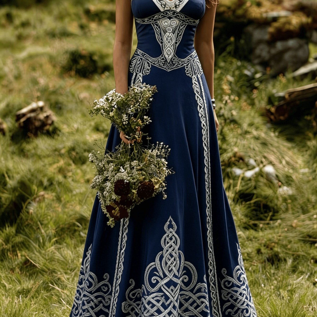 Image of Women's 2026 Summer Celtic Print V-neck Sleeveless Maxi Dress, Elegant A-line Flowy Dress, Beach Vacation Daily Wear, Party Banquet Luxury Slip Evening Dress