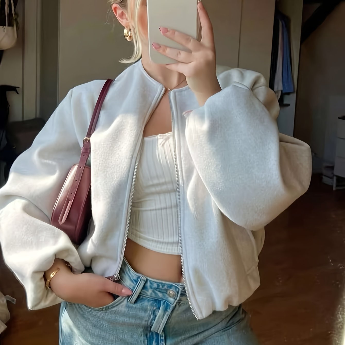 Image of Women's Autumn New Arrival Solid Color Ribbed Zipper Pocket Casual Temperament Soft Pilot Jacket Outerwear