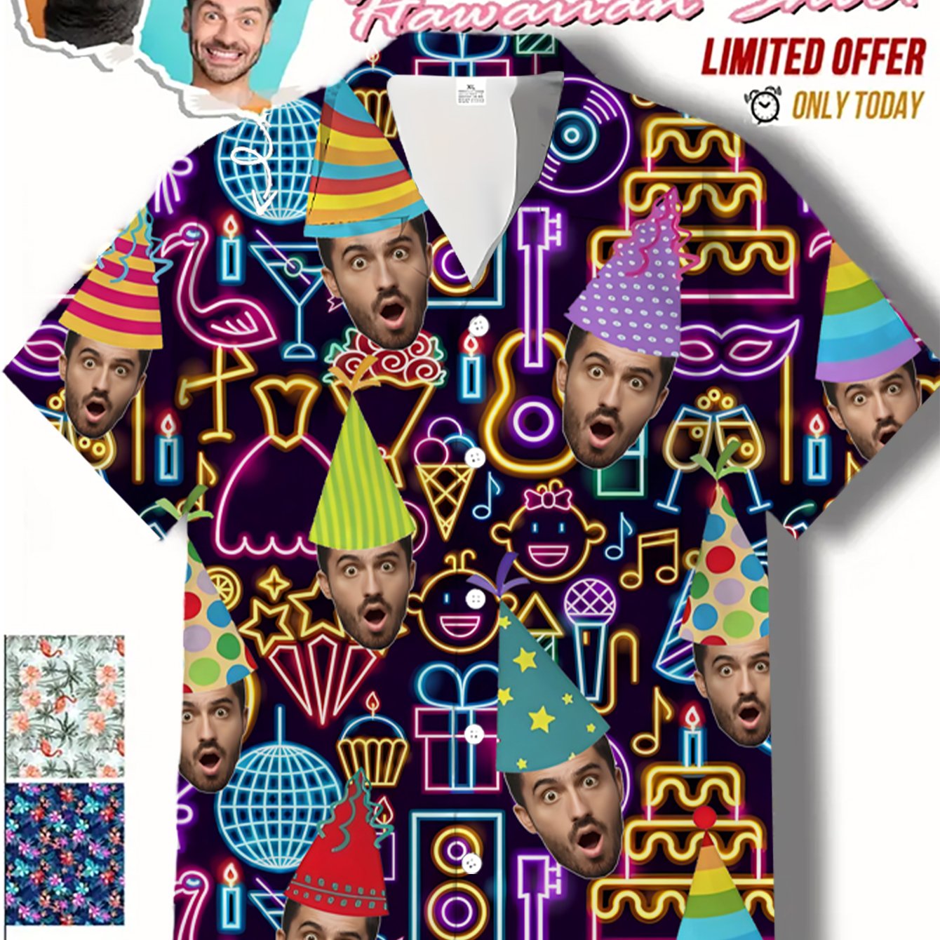 TEMU Custom Photo Hawaiian Shirt - Personalized Neon -the-dark Button-up With /name/text - Hawaiian-themed Party Outfit For - Bachelor/bachelorette