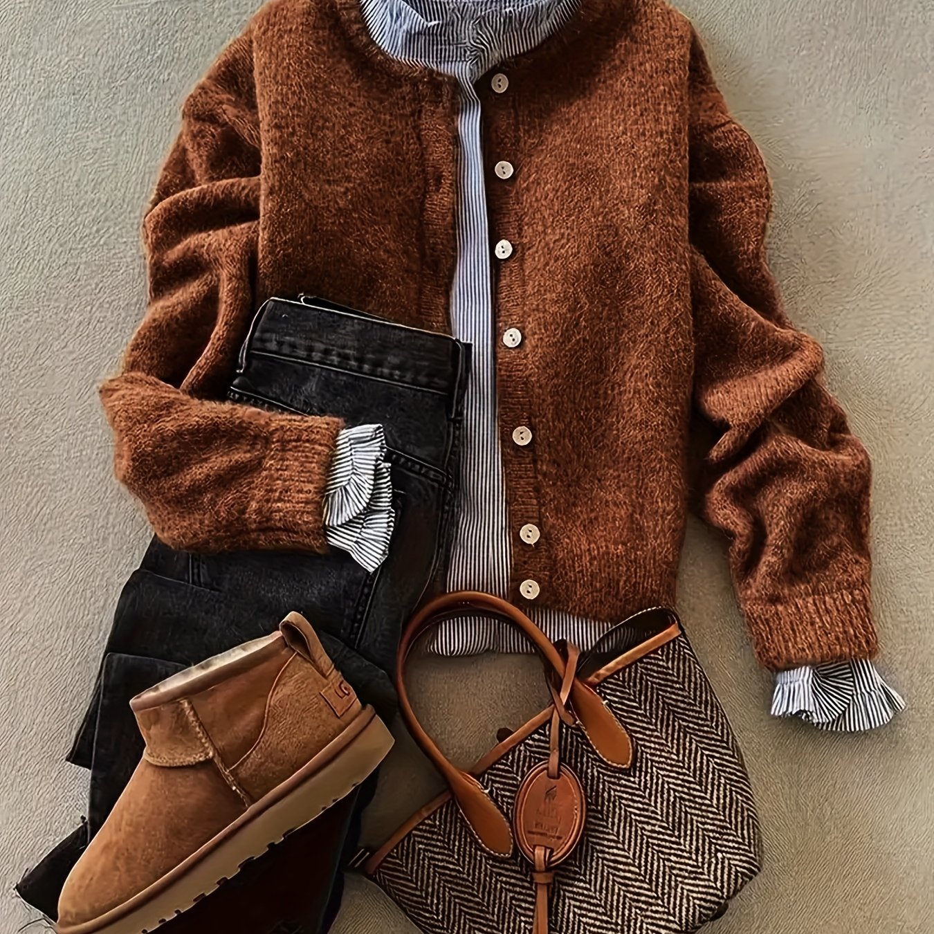 Plus Size - Plus Size - Plus Size Women's Autumn Winter Casual Fashion Temperament Versatile Easy Solid Color Open Front Button Design Korean Gentle Cardigan Coat