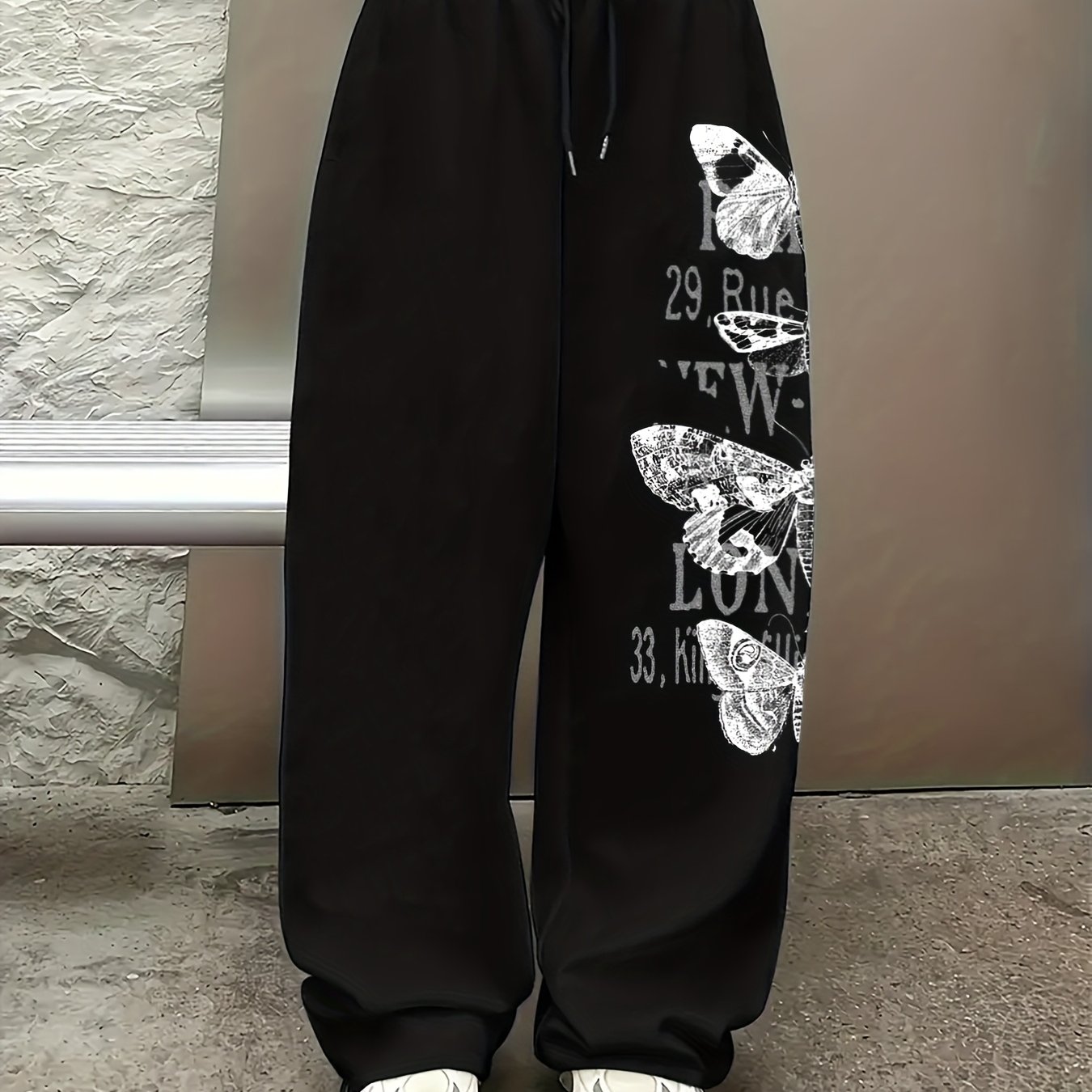 TEMU Women's Print Straight-leg Pants With Elastic Drawstring Waist - To Print (butterflies &) - Casual & Semi-formal Trousers - Machine Washable