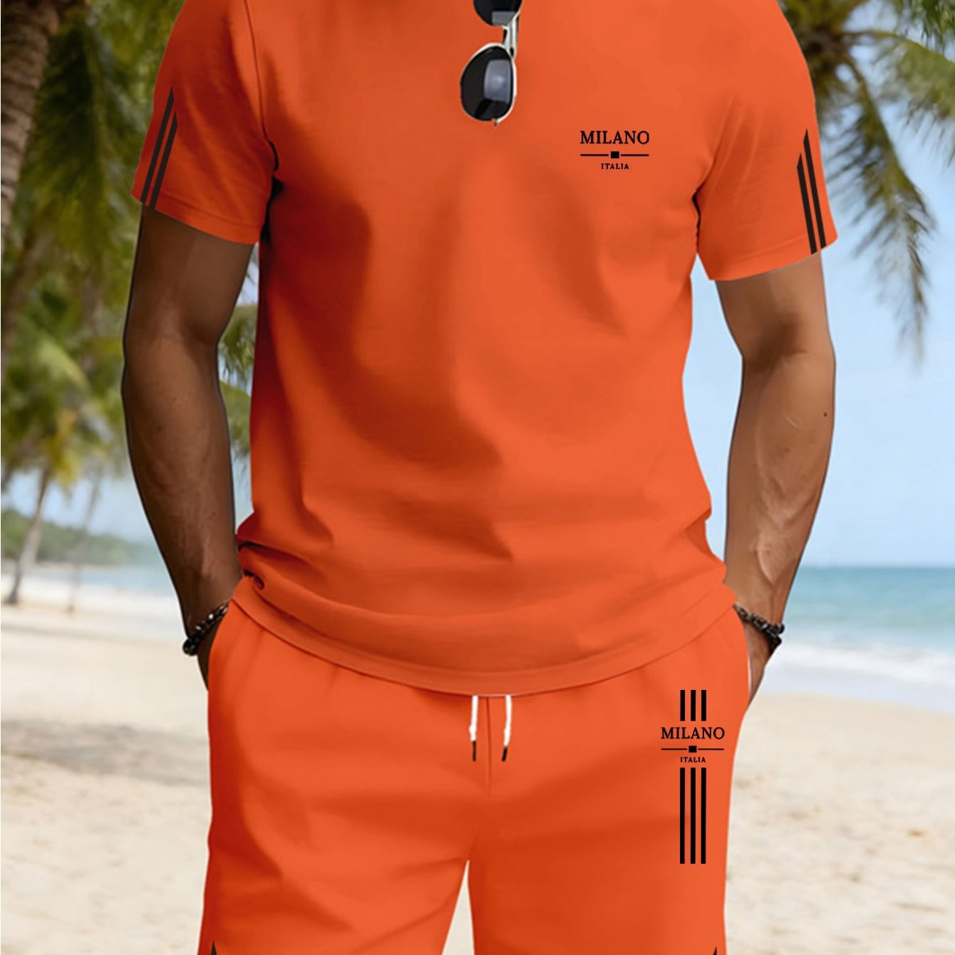 TEMU Men's Fashion Trendy Casual Crew Neck Printed Short Sleeve Set, 3d Short Sleeve Pullover For Men, Outdoor Sports And Casual Short Sleeve Set