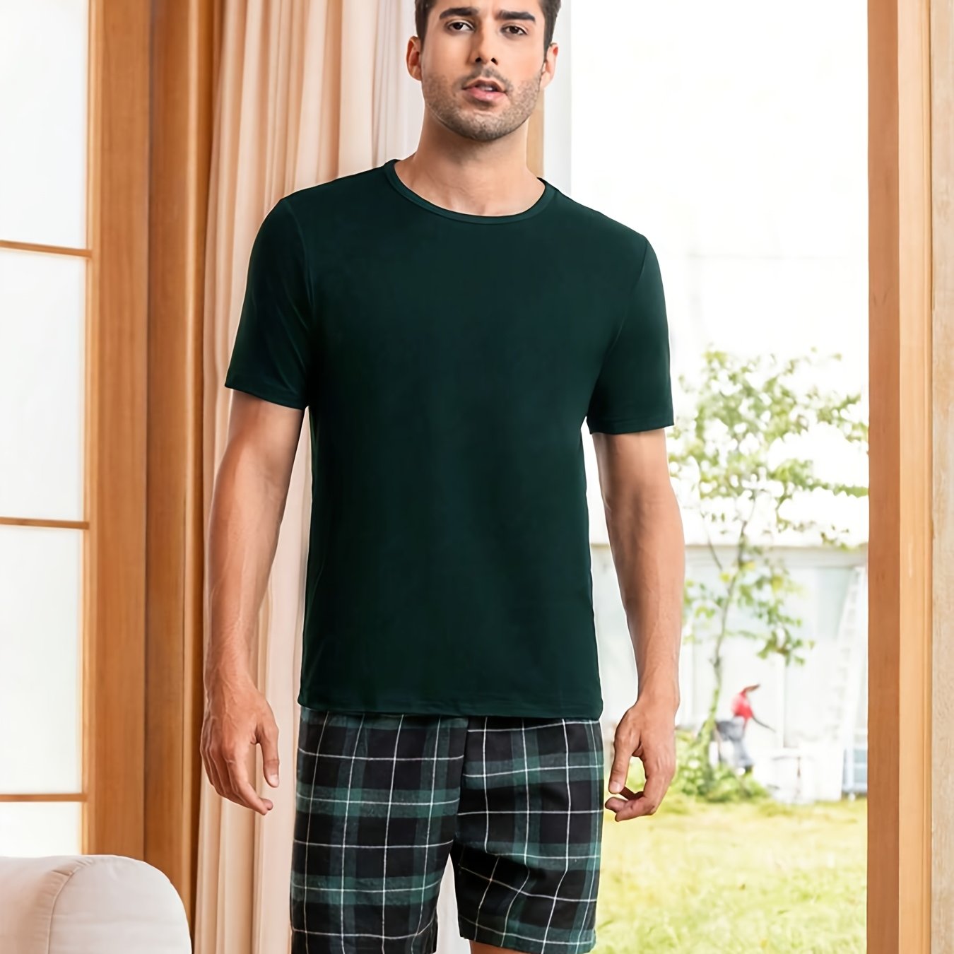 E-shop Herren Pyjama-Set mit Kariertem Kurzarmshirt und Shorts
