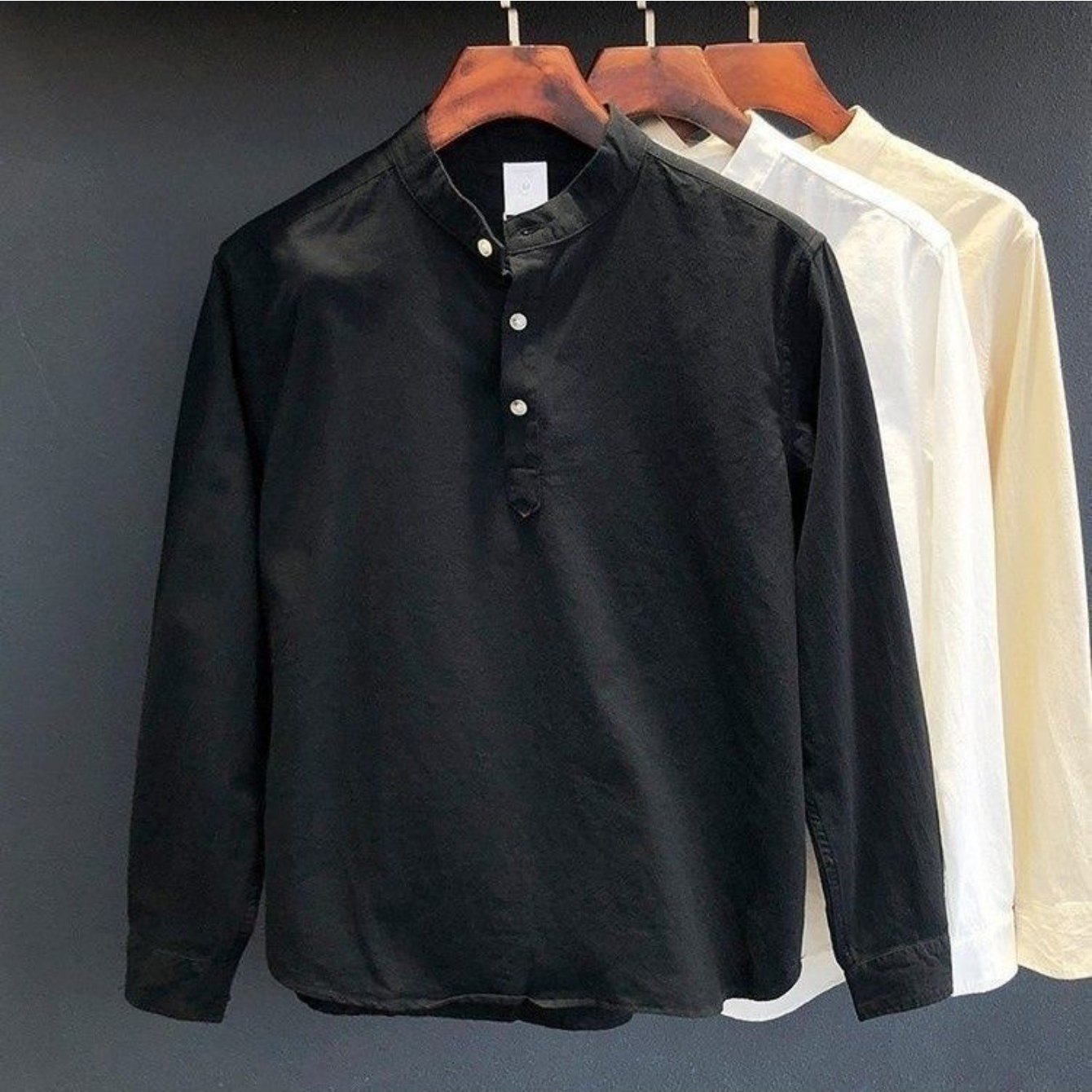 Image of New Chinese Collar Long Sleeve Shirt Men Casual Pullover Top Fashion Versatile Coat For Spring Summer (refer To Size Chart)