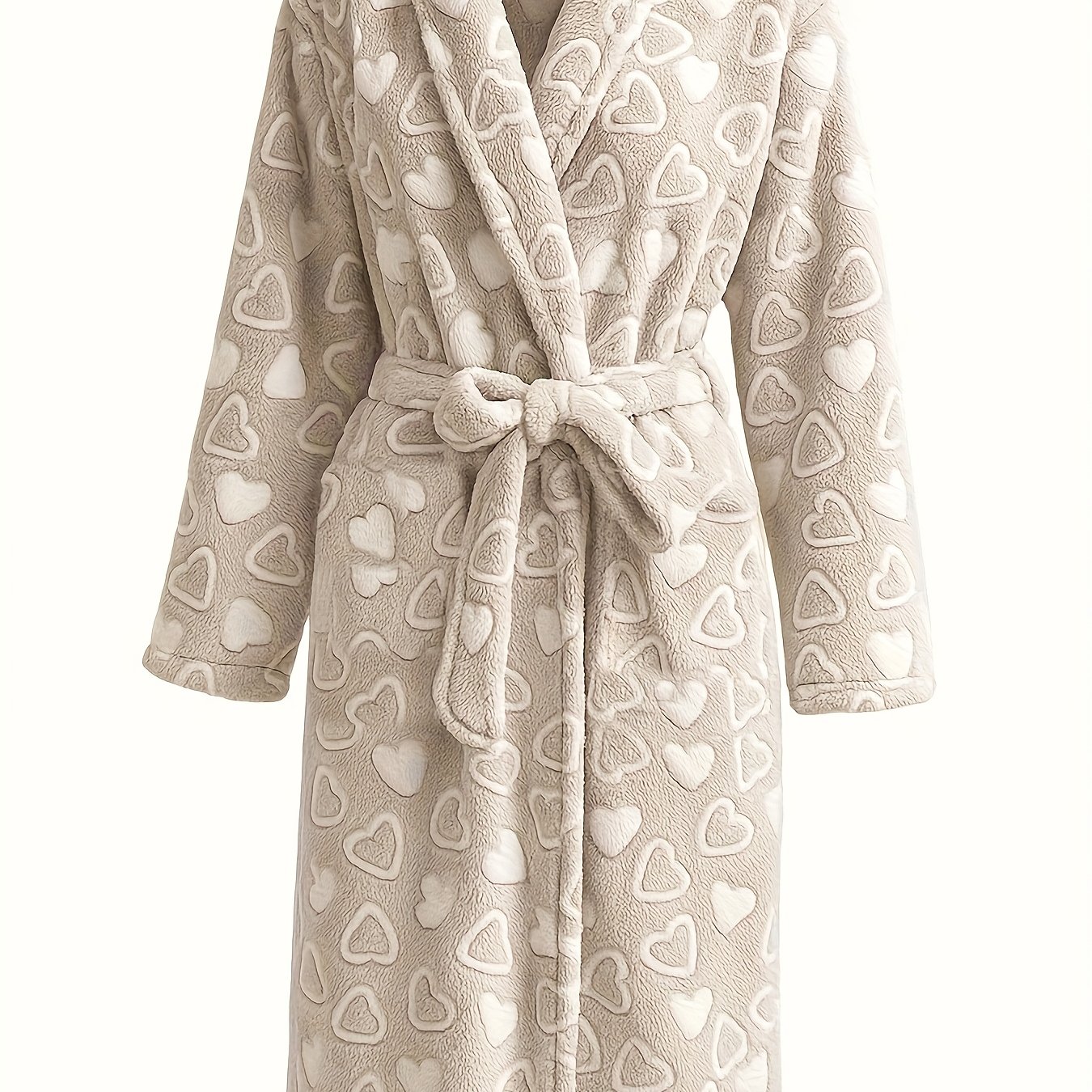 TEMU Women's Loose, Warm And Wear Sleepwear With Offset Printing Heart Pattern For Autumn And Winter, New Flannel Nightgown Belt, Double-sided