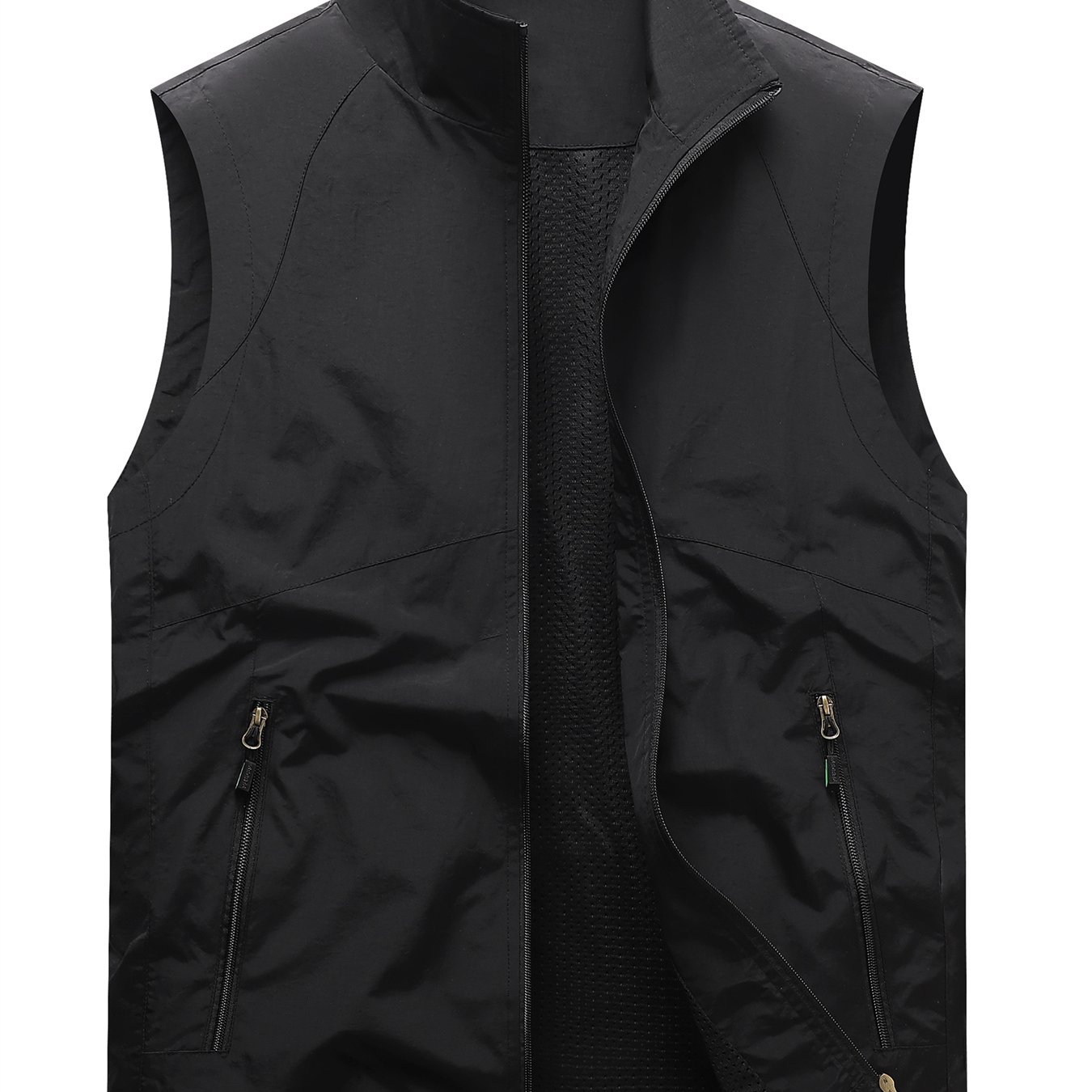 TEMU Men's Plus Size Quick-dry Cargo Vest With Stand Collar & Sleeveless Jacket - Lightweight Breathable Fishing Outerwear Suitable For Hunting,,