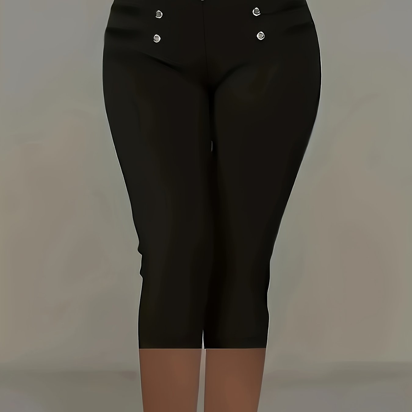 E-shop Capri-Hosen mit Richtungs-Knopfdetails, Hochtaillierte Leggings, Vielseitig für Frühlings- Sommer-Casualwear, Damenbekleidung