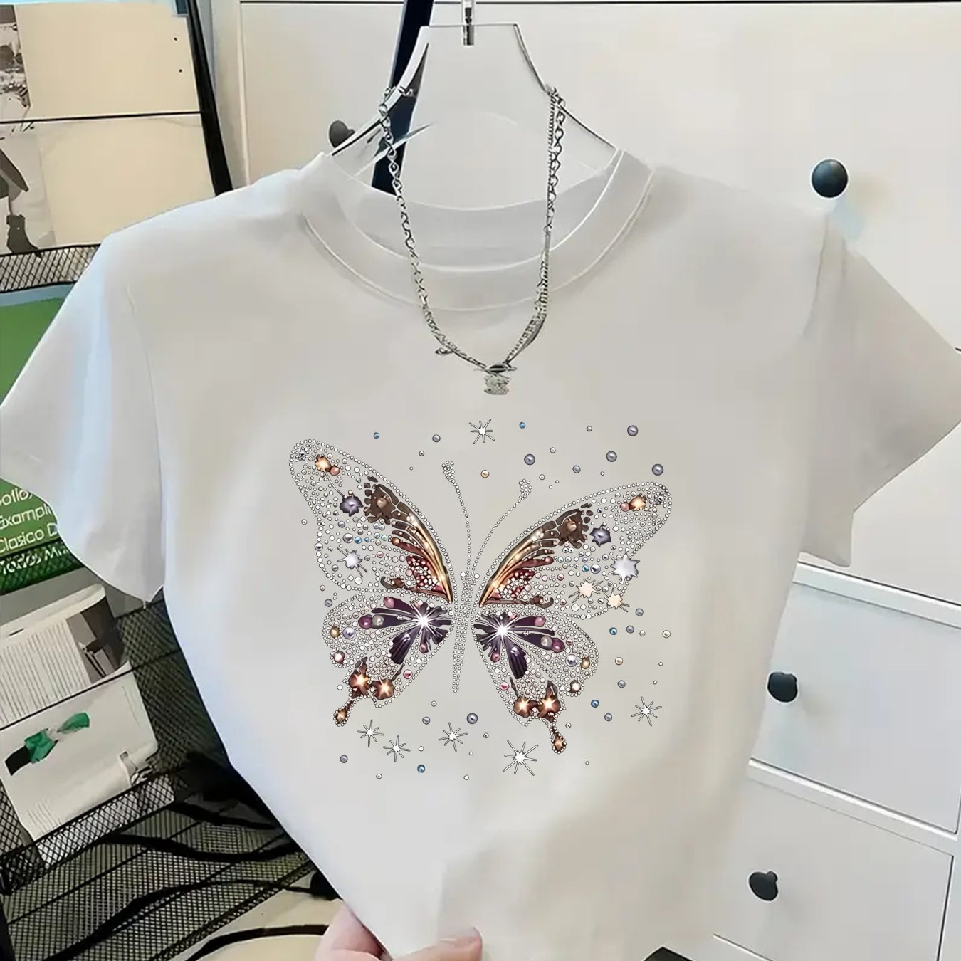 TEMU Camiseta Corta con Estampado de Mariposas
