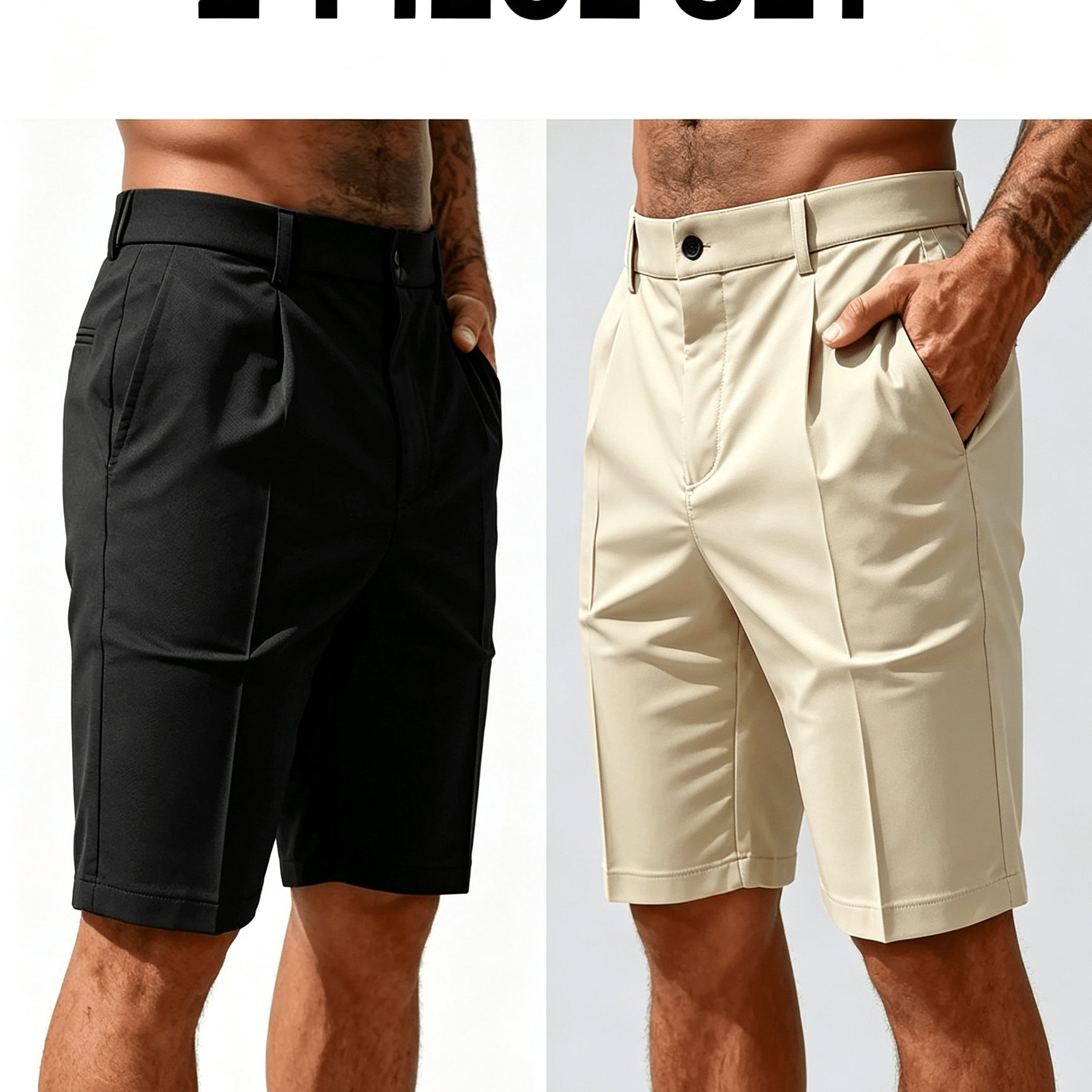 TEMU Men's Pleated Chino Shorts 2pcs Set Quick Dry High Waist Golf Dress Shorts With Pockets Summer Casual Straight Knee-length Shorts