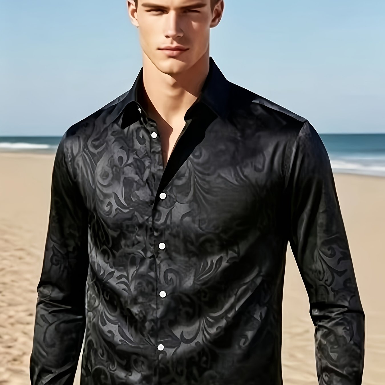 TEMU Men's Jacquard Comfortable Long-sleeved Shirt, Plus Size
