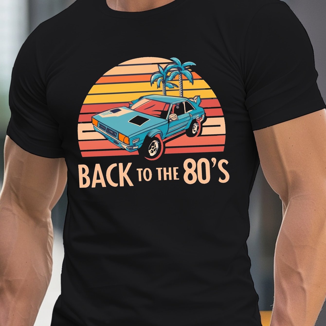 TEMU Retro 80s Print, Men's Short Sleeve Crew Neck T-shirt, A Relaxed And Lightweight For Summer.
