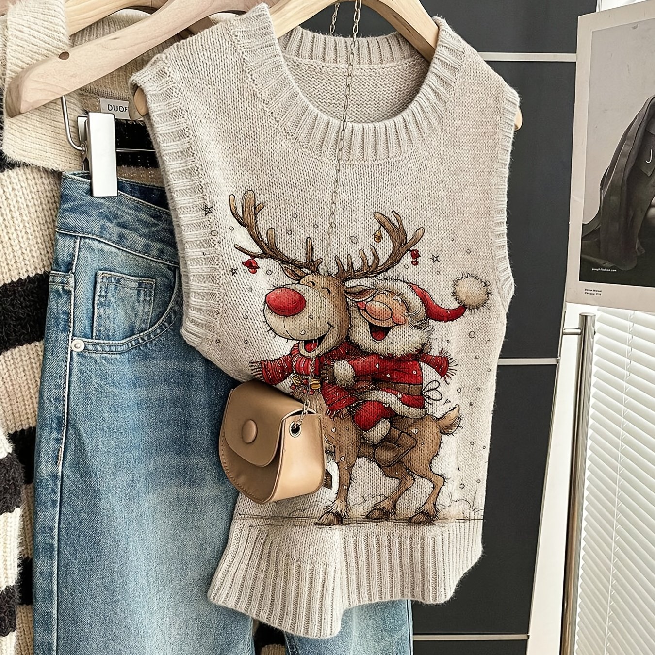 TEMU [ 2D] Gilet Pullover Senza Maniche a Stampato, Motivo Anziano, Gilet da Casual, Elegante, Versatile, , , Nuovo Stile /Inverno, Articolo di Moda,