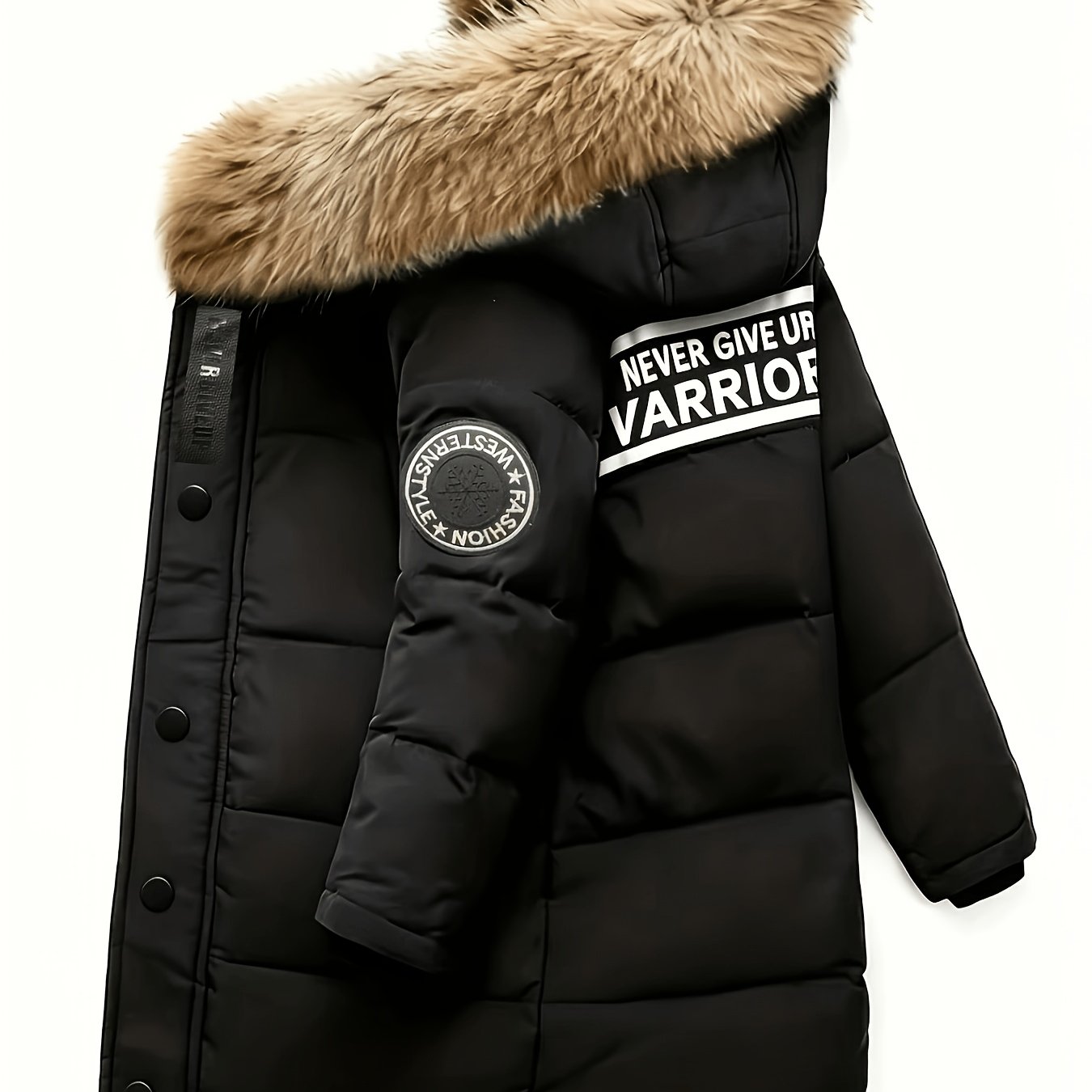 TEMU New Jacket For Boys, Featuring Letter Prints, Comfortable And Warm, Made From Non-stretch Polyester Fabric, With A Zip And Snap Button Closure,