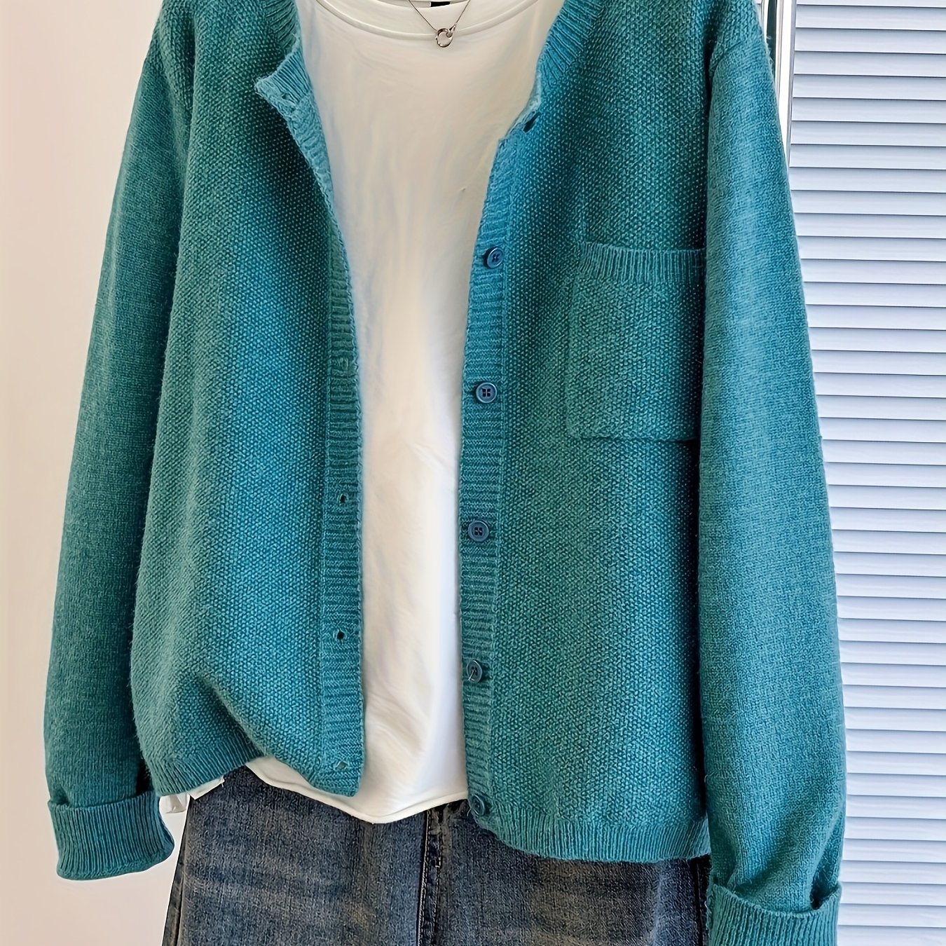 Solid Color Easy Versatile Button Front Cardigan, Autumn/winter Pocket Casual Sweater Jacket, Women's Clothing