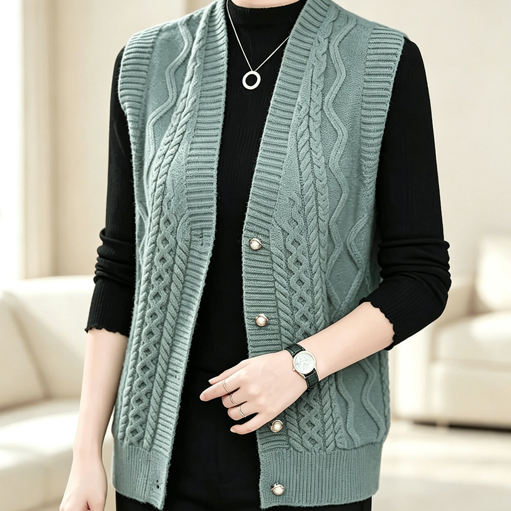 Spring/autumn -neck Cardigan Vest For Women, Solid Color Waistcoat
