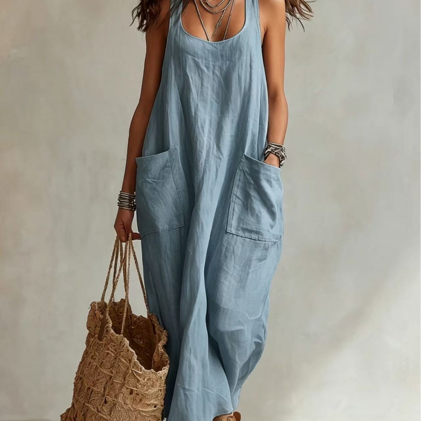 TEMU 2026 Summer New Style Casual Pocket Strap Long Dress