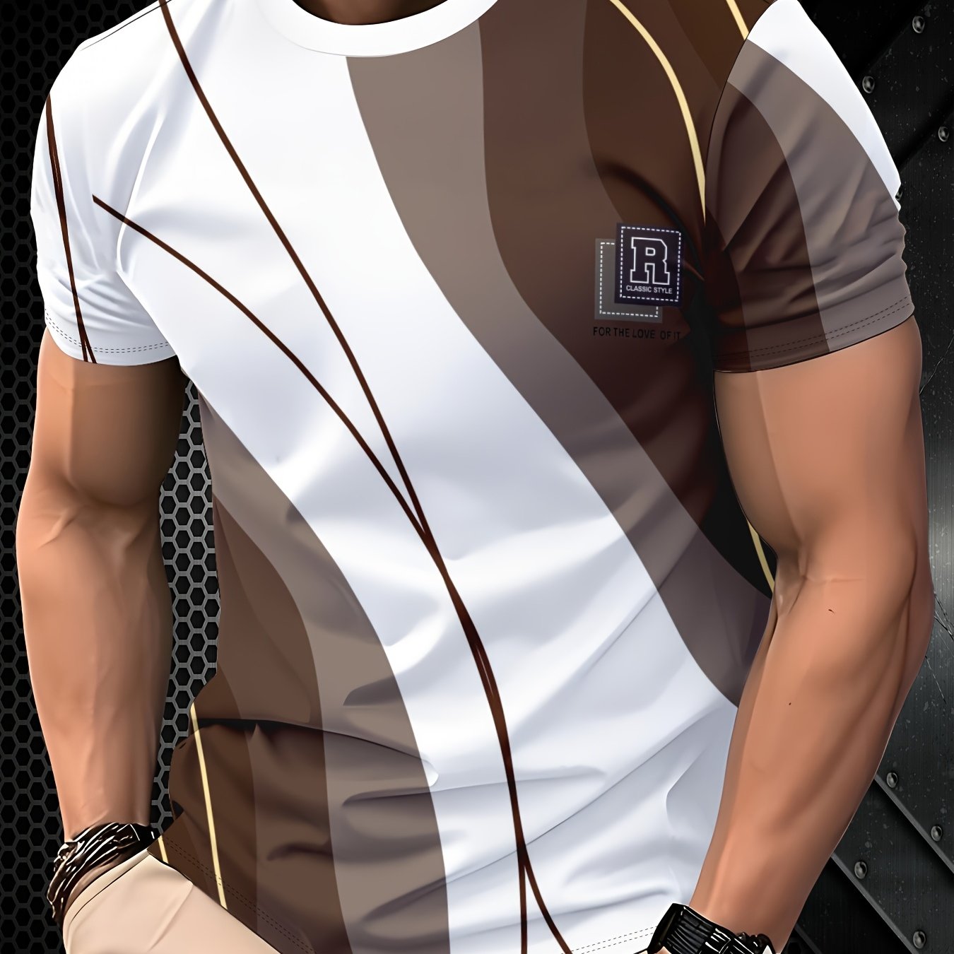 Men's Printed T-shirt, Crew Neck Short Sleeve, Summer Casual Wear, Regular Fit Polyester, Machine Washable, Suitable For Daily , Trendy Streetwear