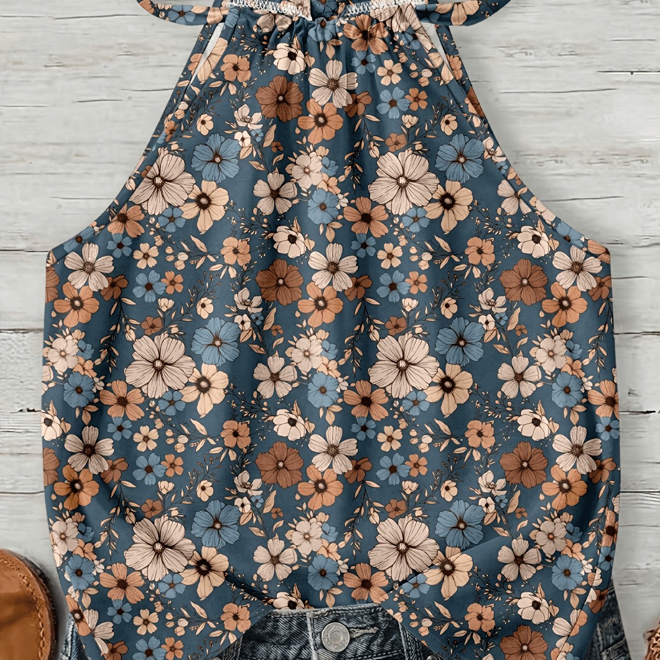 TEMU Pure Desire Style Fashionable And Chic Women's Summer Vintage Floral Print Sleeveless Camisole Top For Outerwear