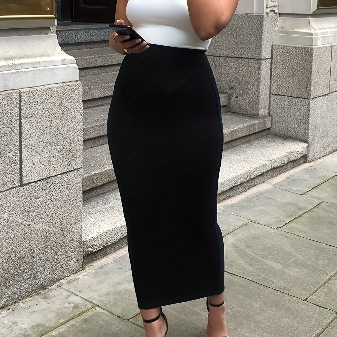 TEMU Elegant Fashion Women' Color Casual Versatile Fitted Half-skirt Hw915