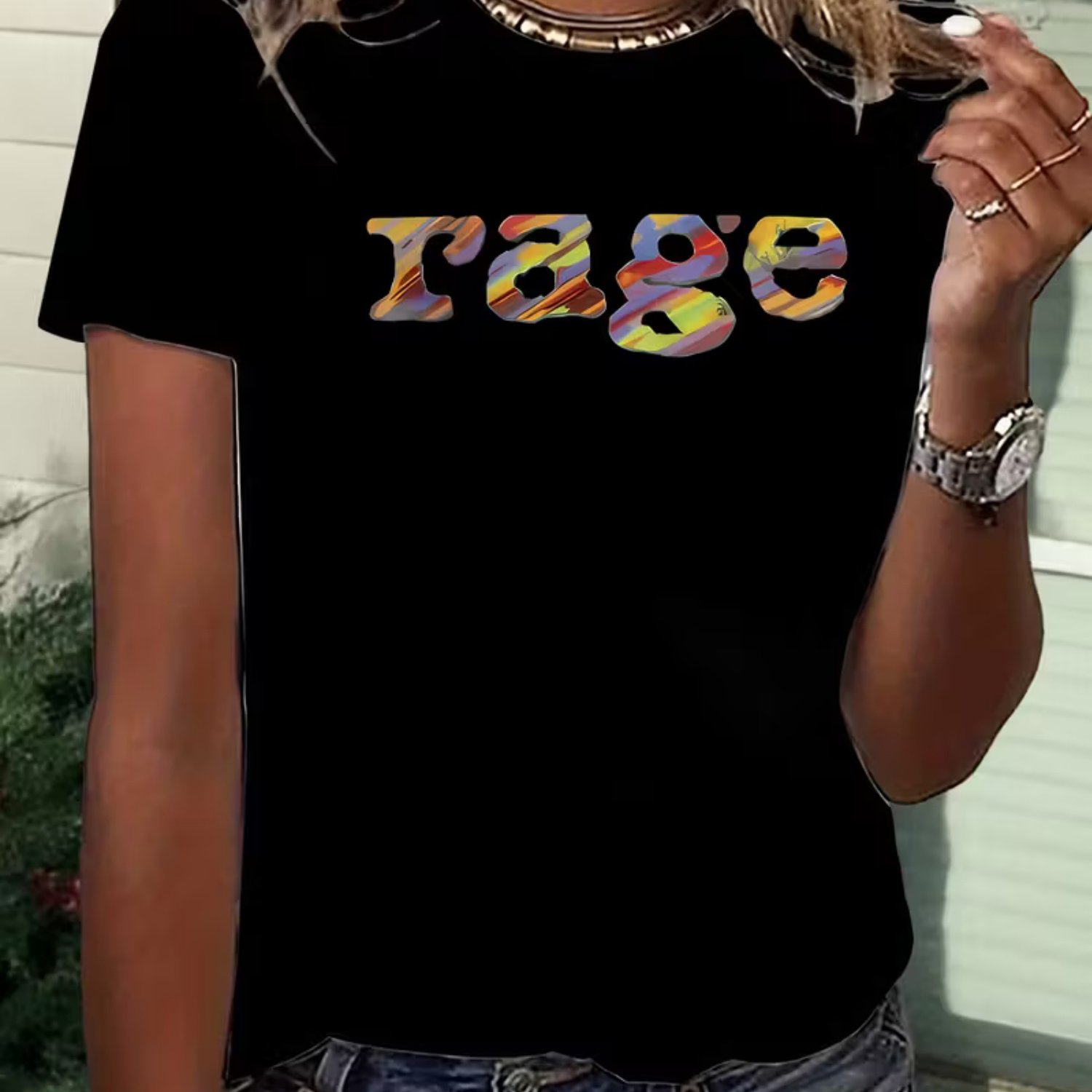 TEMU Women's Y2k 90s Retro T-shirt With Rage Print & 90s Iconic Colors (beige/cassette/cd/vhs) - Oversized Casual Short Sleeve Round Neck -xxl - 90s