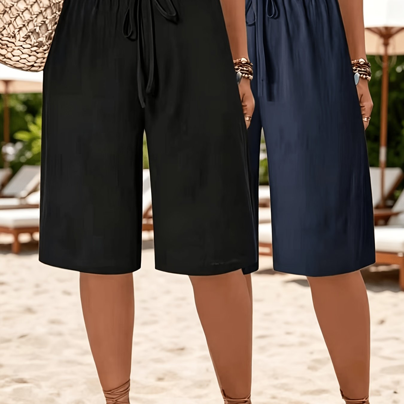 TEMU Plus Size Women's Clothing 2pcs Set, -leg Culottes, Loose Fake Drawstring, Mm Comfortable And Outdoor Casual Sports Five-point Pants