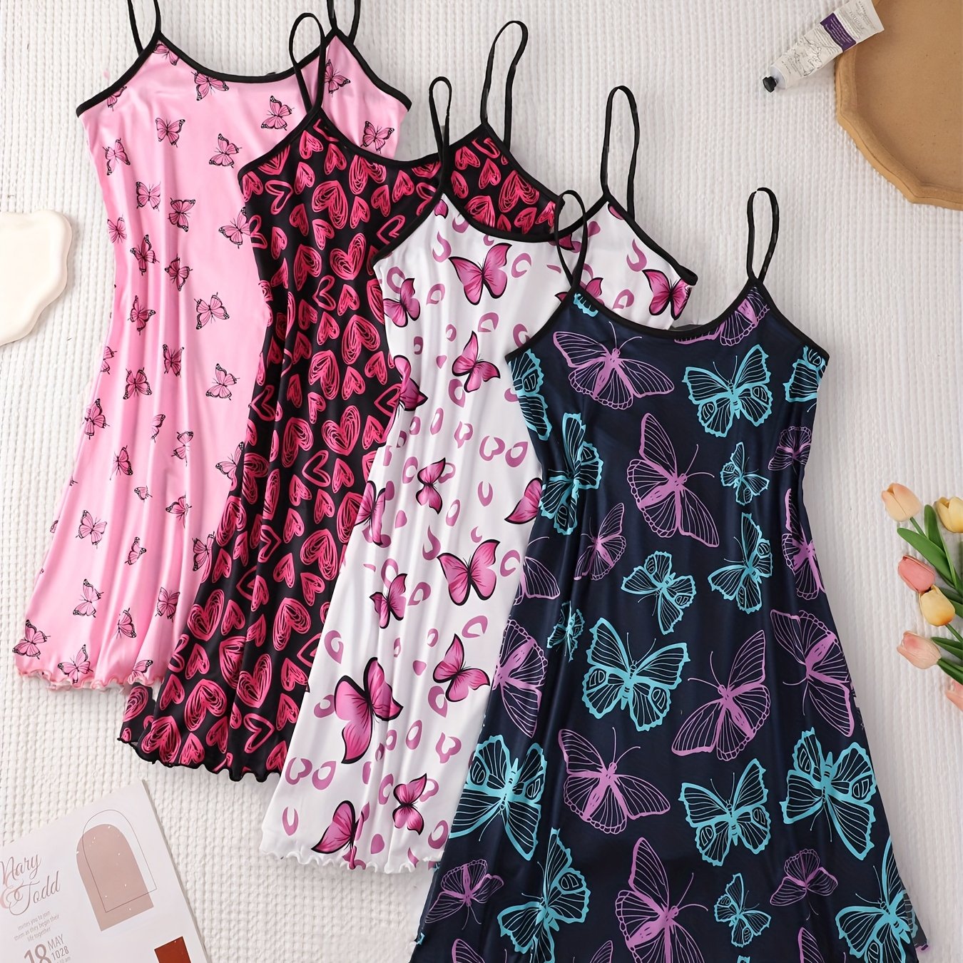 TEMU 4pcs Women's Sexy Slip Dress Sleepwear Set