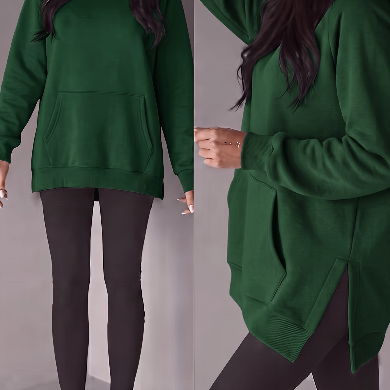 TEMU Solid /winter New Style Women's Fashion Hooded Sweatshirt With Split Hem And Lining, Halloween And Christmas Long Split Hem Casual Hooded