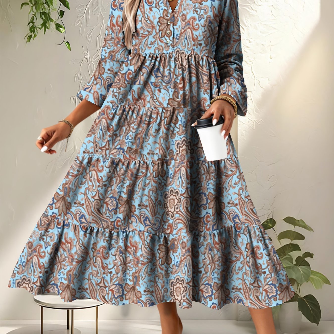 TEMU Stylish Printed Summer Maxi Dress; Casual Yet Elegant Maxi Dress With Hem; A Summer Dress For Womenâan Elegant For Parties And Dances, Beach