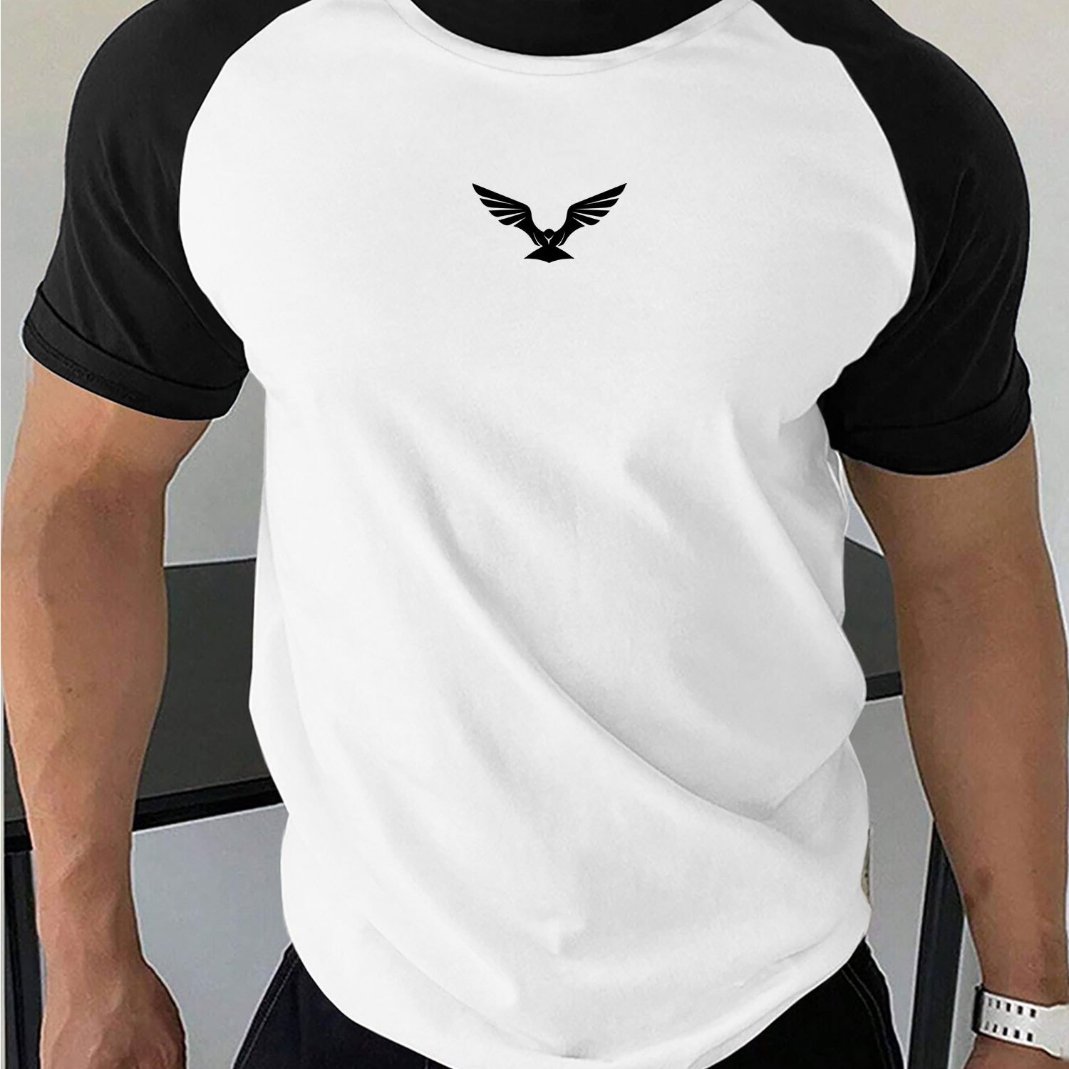E-shop Herren T-Shirt mit Adler-Print – Lockerer Schnitt, Rundhals, Kurzarm, Atmungsaktiv, für Erwachsene & Teenager (Handwäsche) – Outdoor &