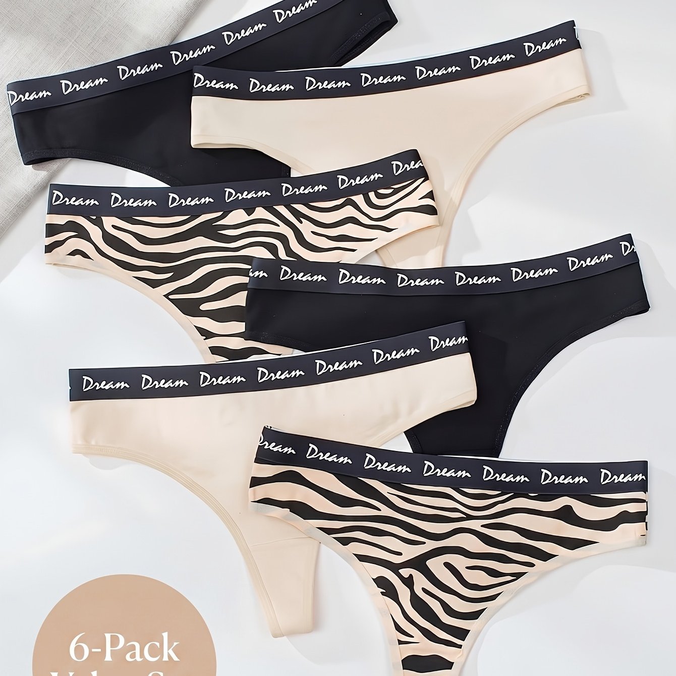 6-pack Women's Brazilian Briefs Zebra Print Sexy Bikini Panties Smooth Breathable Underwear Multi-pack Cheeky Knickers