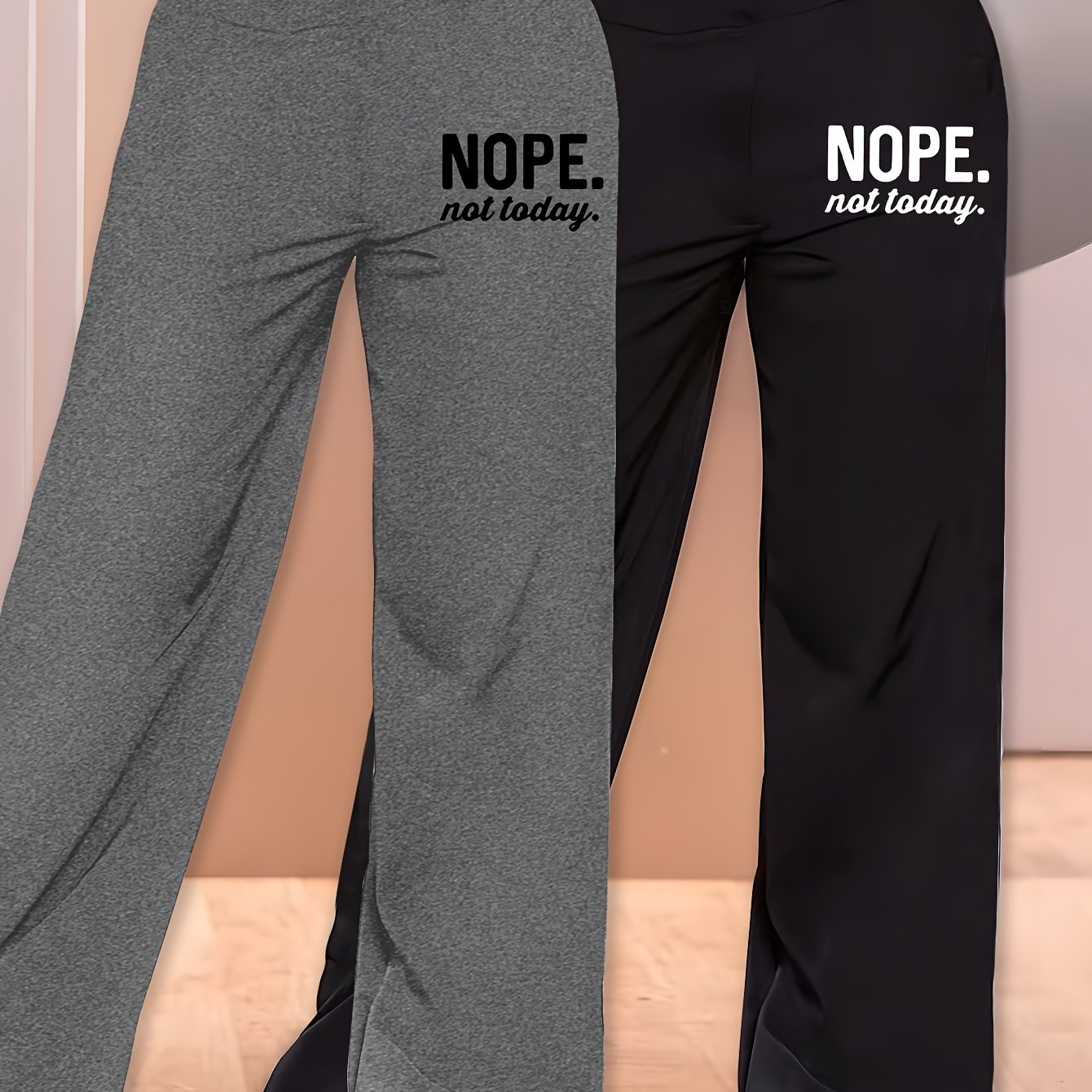 TEMU Elegant - 2pcs Women's Wide-leg Casual Pants, Summer Lightweight Style, Letter Print